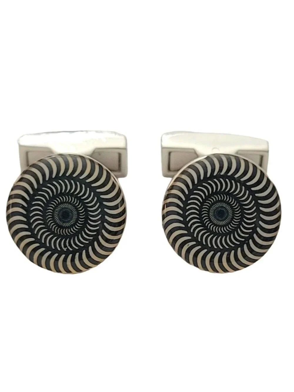 Bugatchi Black White Stripe Spiral Round Cufflinks Signed, K270